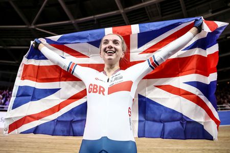 BERLIN GERMANY MARCH 01 Elinor Barker of Great Britain celebrates after winning Womens Points Race during day 5 of the UCI Track Cycling World Championships Berlin at Velodrom on March 01 2020 in Berlin Germany Photo by Maja HitijGetty Images