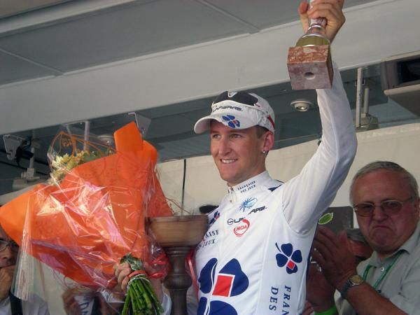 Wesley Sulzberger (Fran&ccedil;aise Des Jeux) on the podium after winning the final stage of Paris-Corr&egrave;ze.