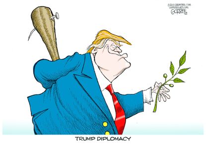 Political cartoon U.S. Trump diplomacy olive branch North Korea summit