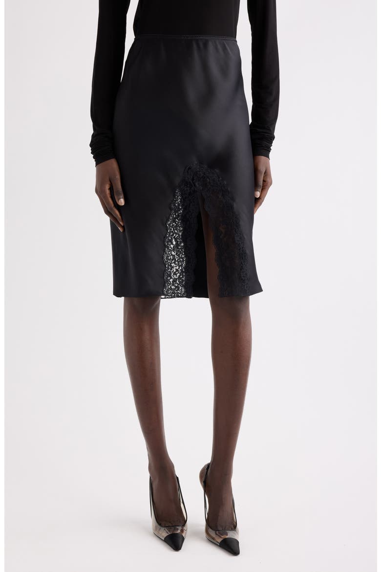 Lace &amp;amp; Double Face Silk Satin Split Skirt