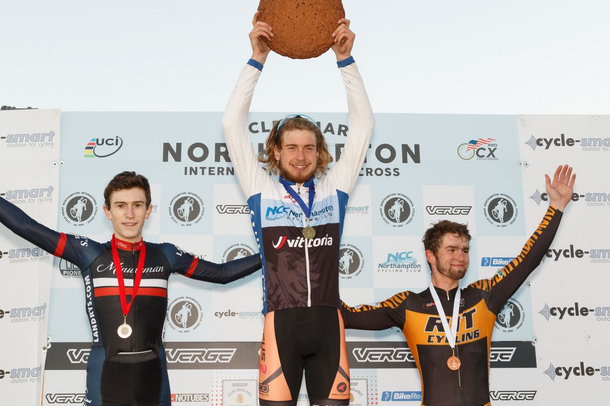 The U23 men's podium: Smith wins, Collins second, recently-upgraded Lints third