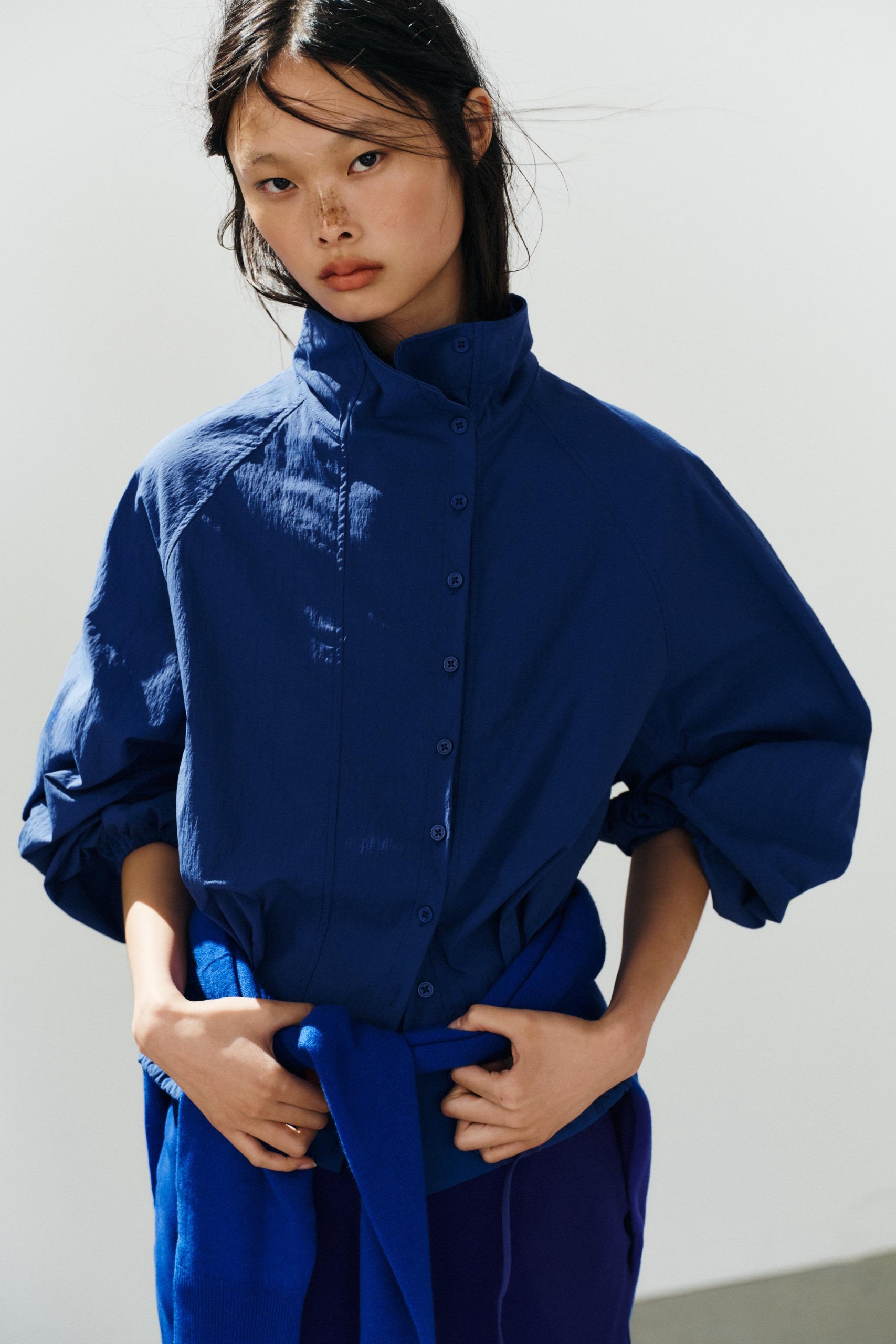 Technical Fabric Button Jacket - Bluish - Xs