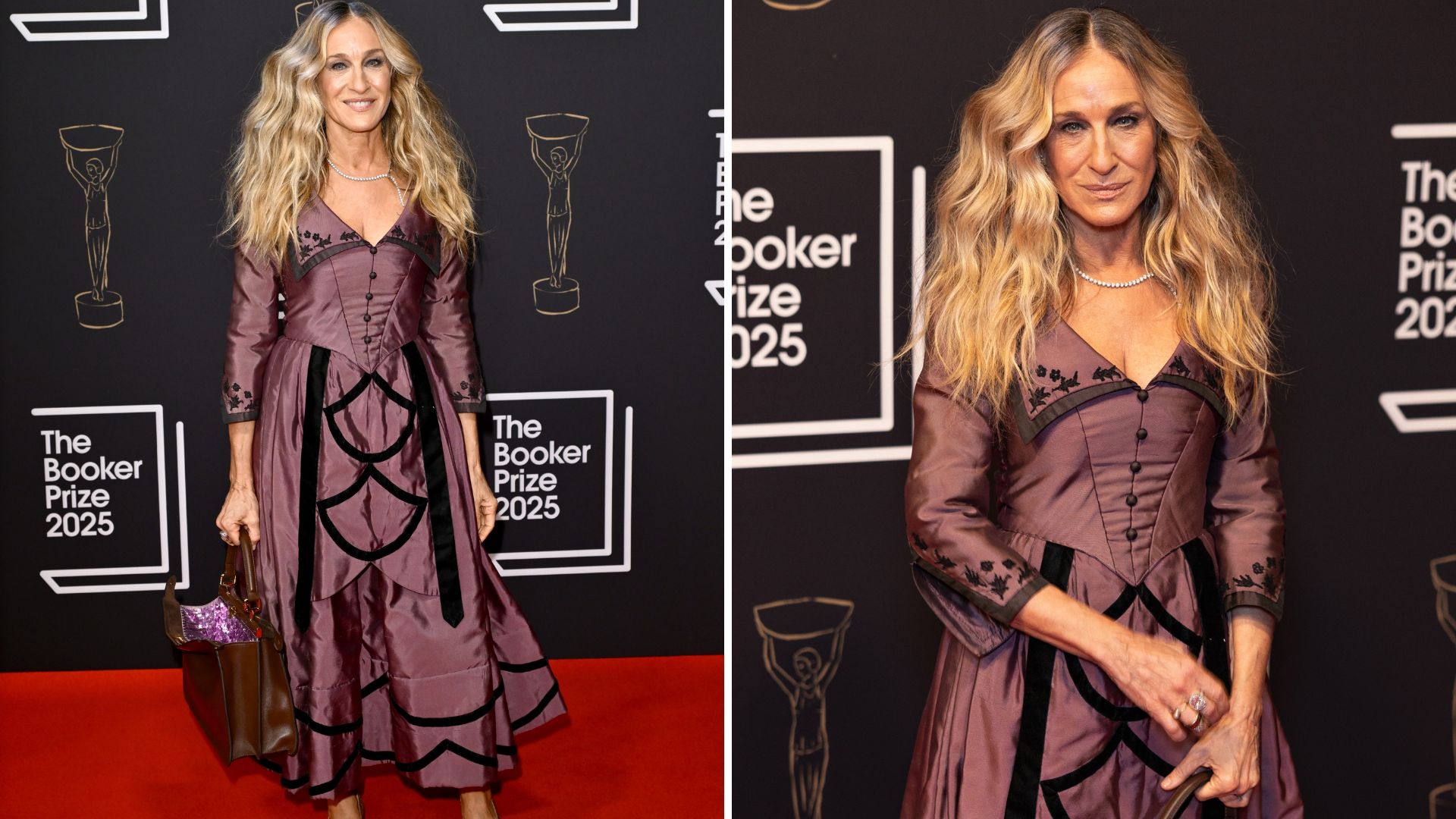 Two photos of Sarah Jessica Parker at the Booker Prize ceremony in London
