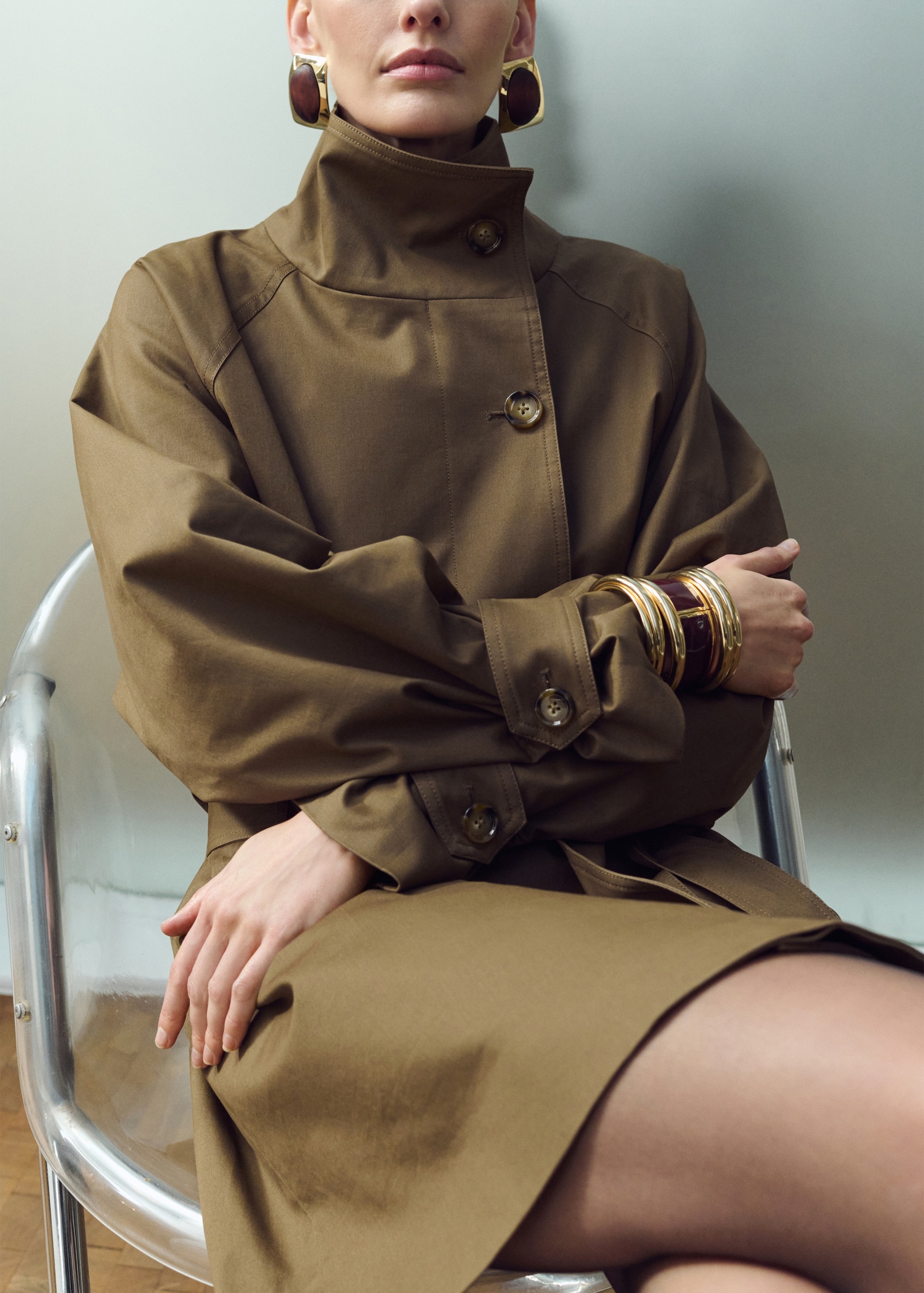 Funnel Neck Belted Trench Coat - Women | Mango United Kingdom