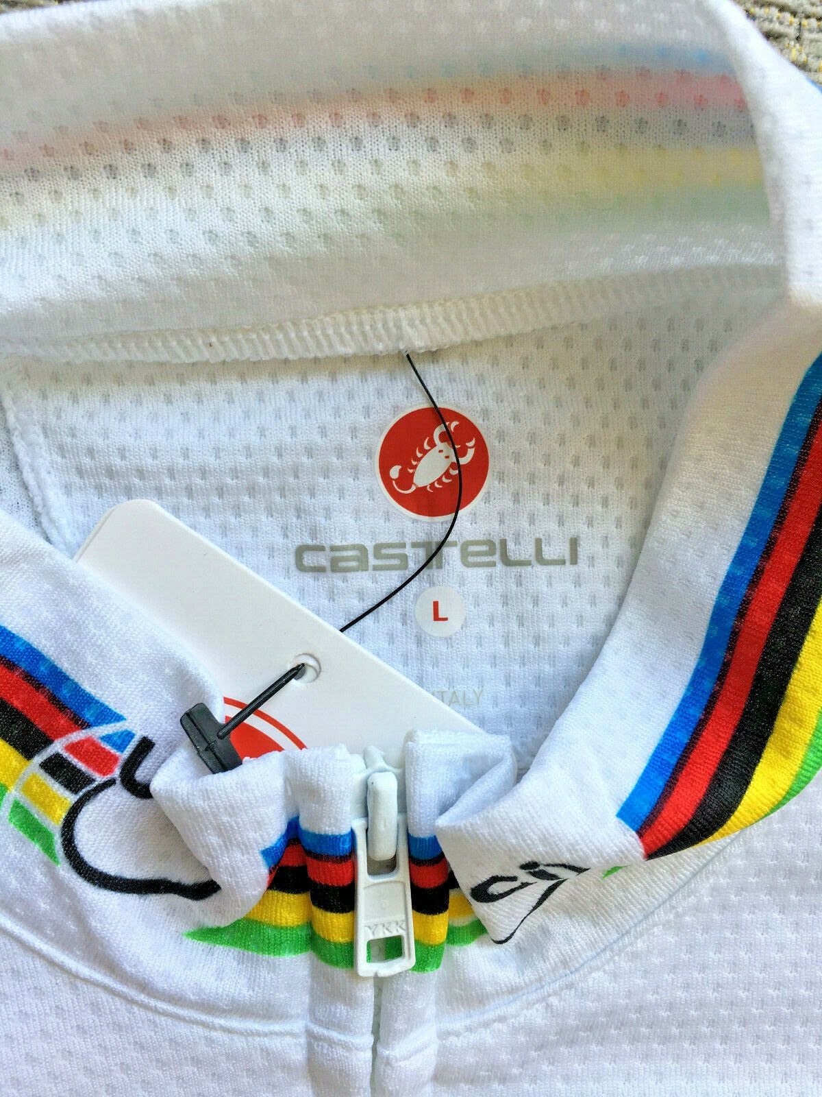 The size large jersey is unworn and still has its tag intact