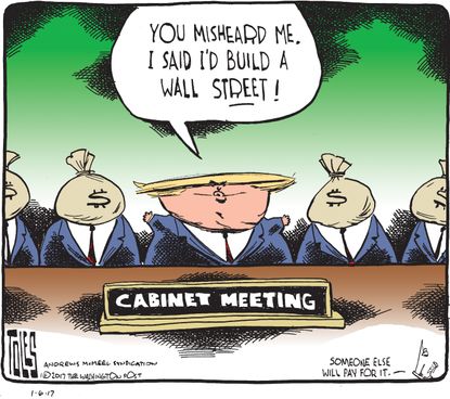 Political cartoon U.S. Donald Trump Wall Street