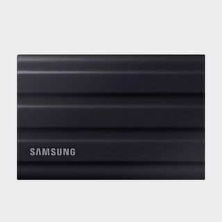 Samsung T7 Shield in black on a grey background