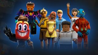 Roblox Creators image - eight Roblox characters standing side-by-side, waving at the viewer