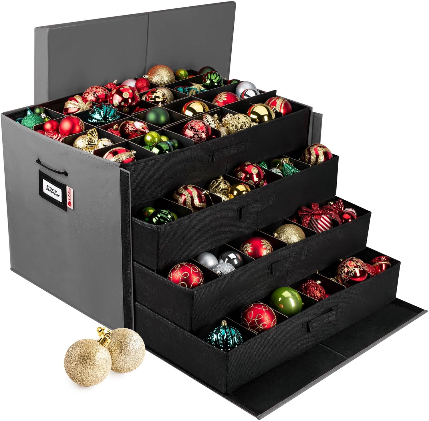 Holdn&amp;rsquo; Storage Christmas Ornament Storage Box With Dividers, Stores Ornaments Up to 96 of 3 Inch Large Christmas Ball Storage Containers With 4 Trays - Gray
