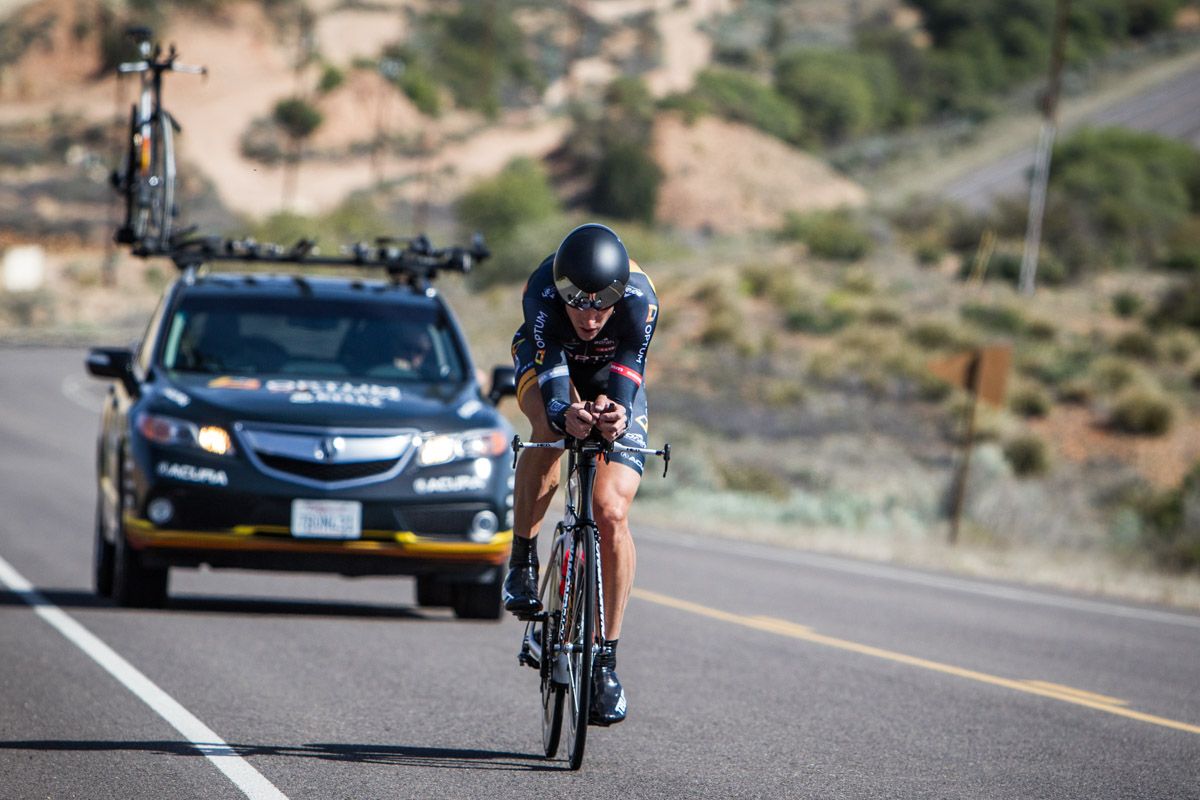 Tom Zirbel (Optum) making his way to the turn around.