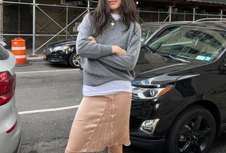 sheer skirt and sweater outfit