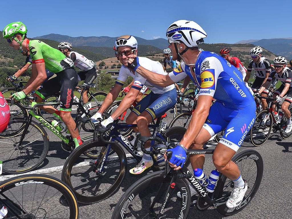 Matteo Trentin and Adam Blythe enjoying themselves in the peloton