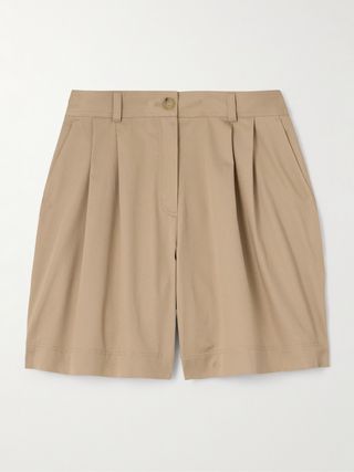 Pleated Organic Cotton-Twill Shorts