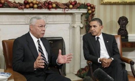 Former Secretary of State Colin Powell with President Obama in the Oval Office in December 2010. Powell doesn&amp;#039;t seem prepared to make an endorsement for either candidate this year, but does h