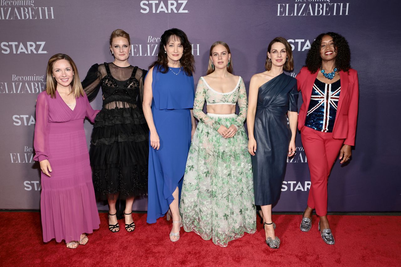 At the premiere of Starz&rsquo;s Becoming Elizabeth at The Plaza in New York (l. to r.): Alison Hoffman, Starz president, domestic programming; Romola Garai; Karen Bailey, Starz EVP, original programming; Alicia von Rittberg; Jessica Raine; and Kathryn Busby, Starz president, original programming.