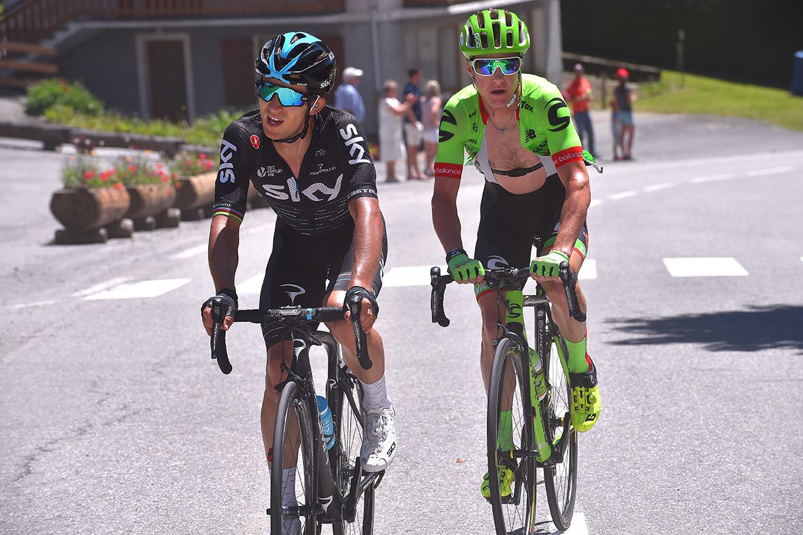Michal Kwiatkowski and Simon Clarke at the Crit&eacute;rium du Dauphin&eacute;