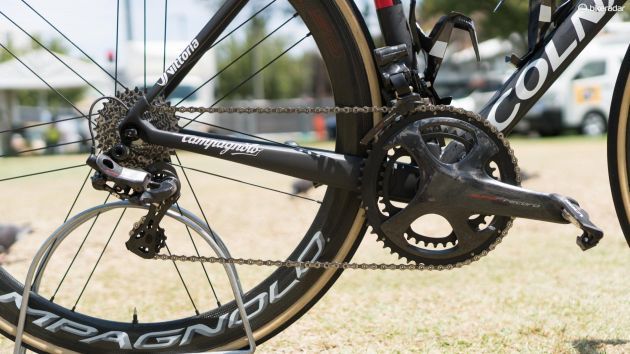 The bike is built around Campagnolo's unreleased EPS version of its new 12-speed Super Record groupset