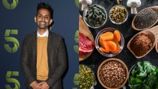 Dr Amir Khan next to zinc-rich foods, representing how to shorten a cold