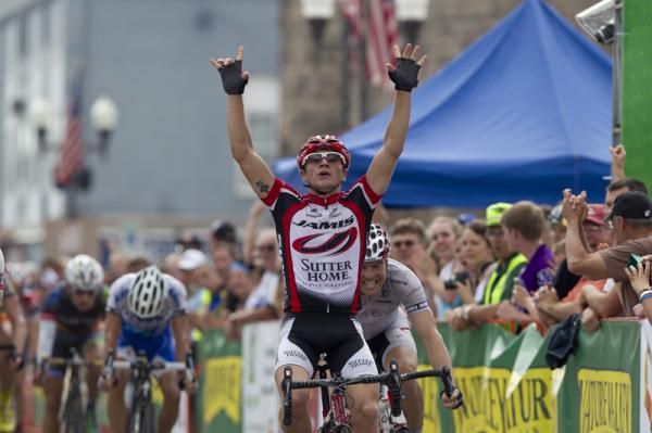 Alejandro Barrajo (Jamis-Sutter Home) crosses the finish line