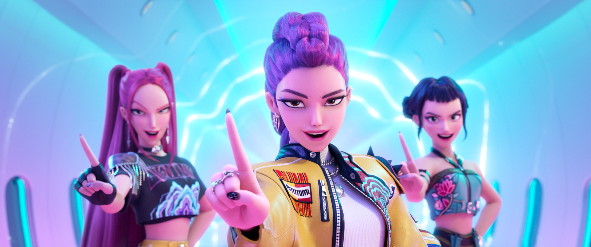 Mira, Rumi, and Zoey, in the animated movie 'KPop Demon Hunters.'