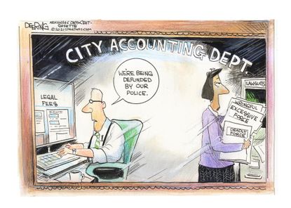 Editorial Cartoon U.S. defund police cities