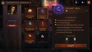 Diablo Immortal gem crafting menu