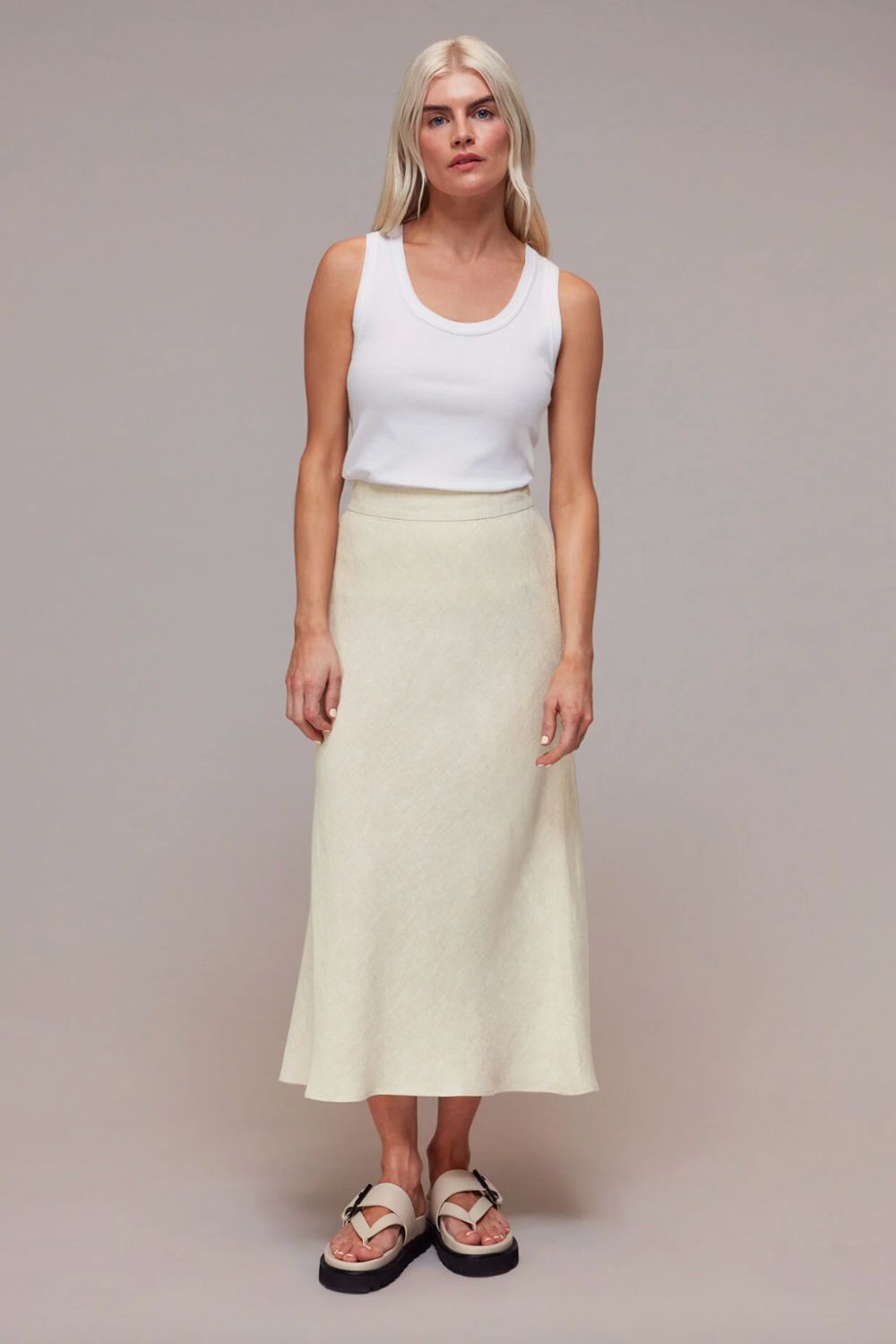 Whistles Petite Linen Side Button Skirt