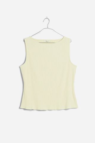 Madewell yellow Ribbed Boatneck Tank on grey background