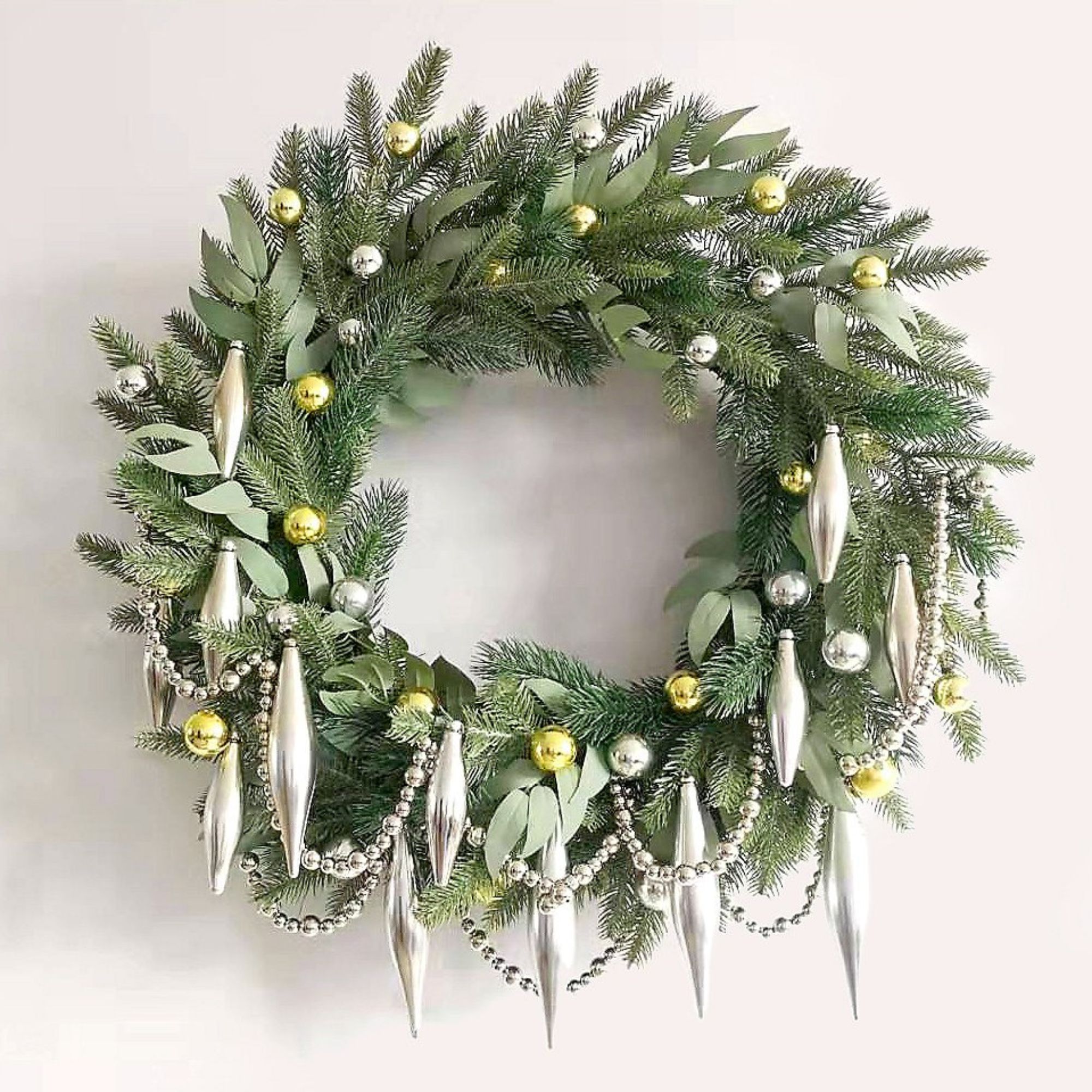 Martha Stewart 24&quot; Greenery Wreath with Garland and Drops