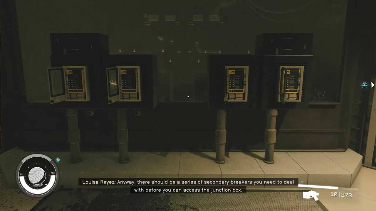 A series of breaker boxes in the Tapping the Grid quest in Starfield.
