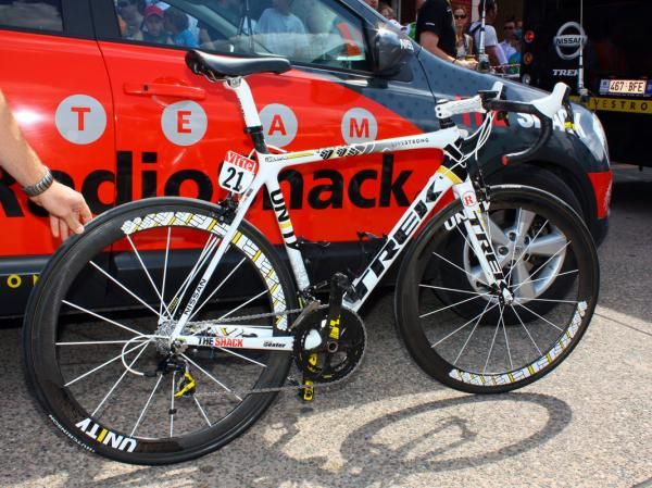 Lance Armstrong wasn't the only one to take a beating today; his Team Radioshack Trek Madone Unity got hammered across the cobbles, too.