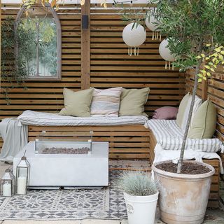 small garden with bench seating