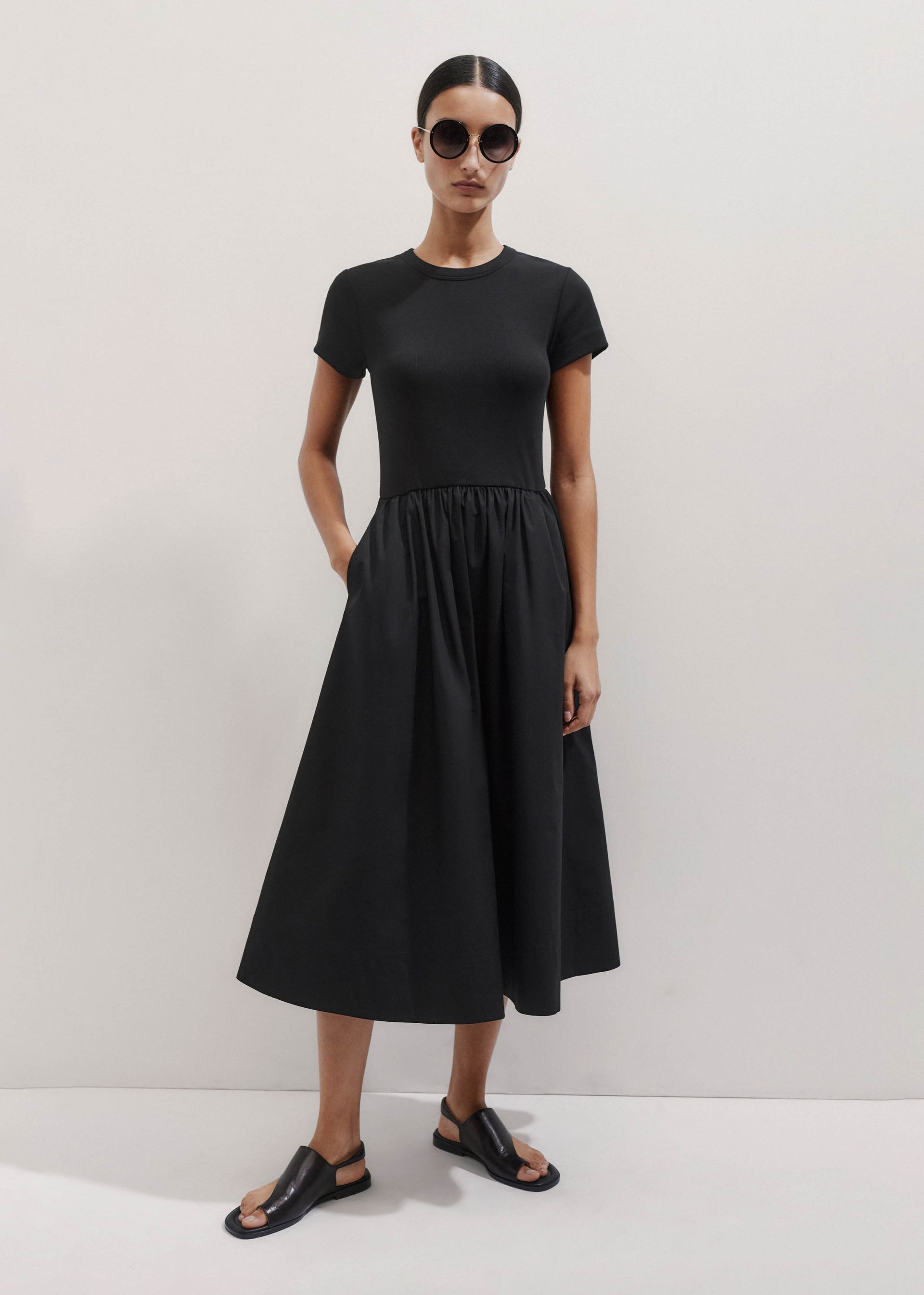 Mixed Media Rib Tee Midi Dress