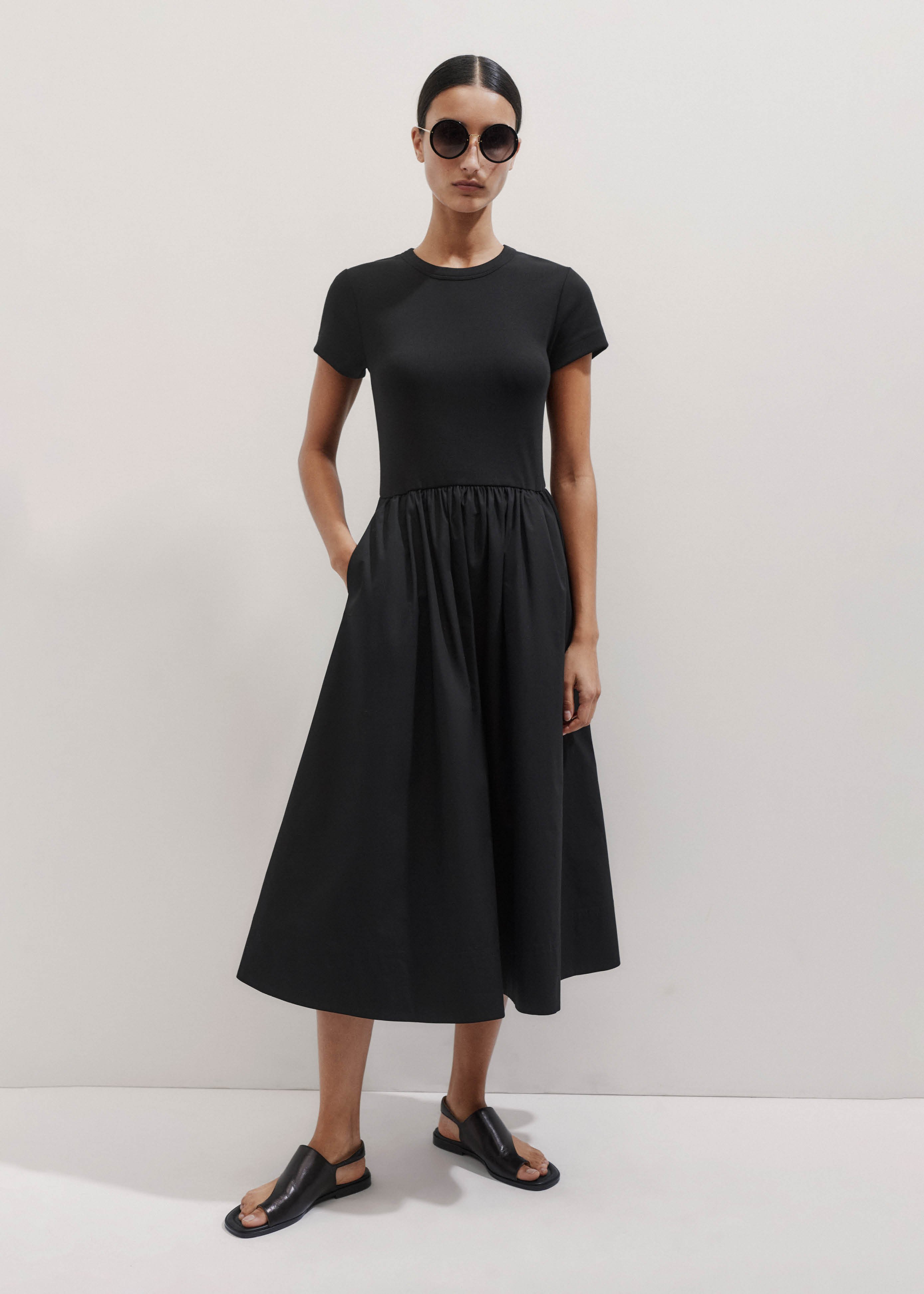 Mixed Media Rib Tee Midi Dress
