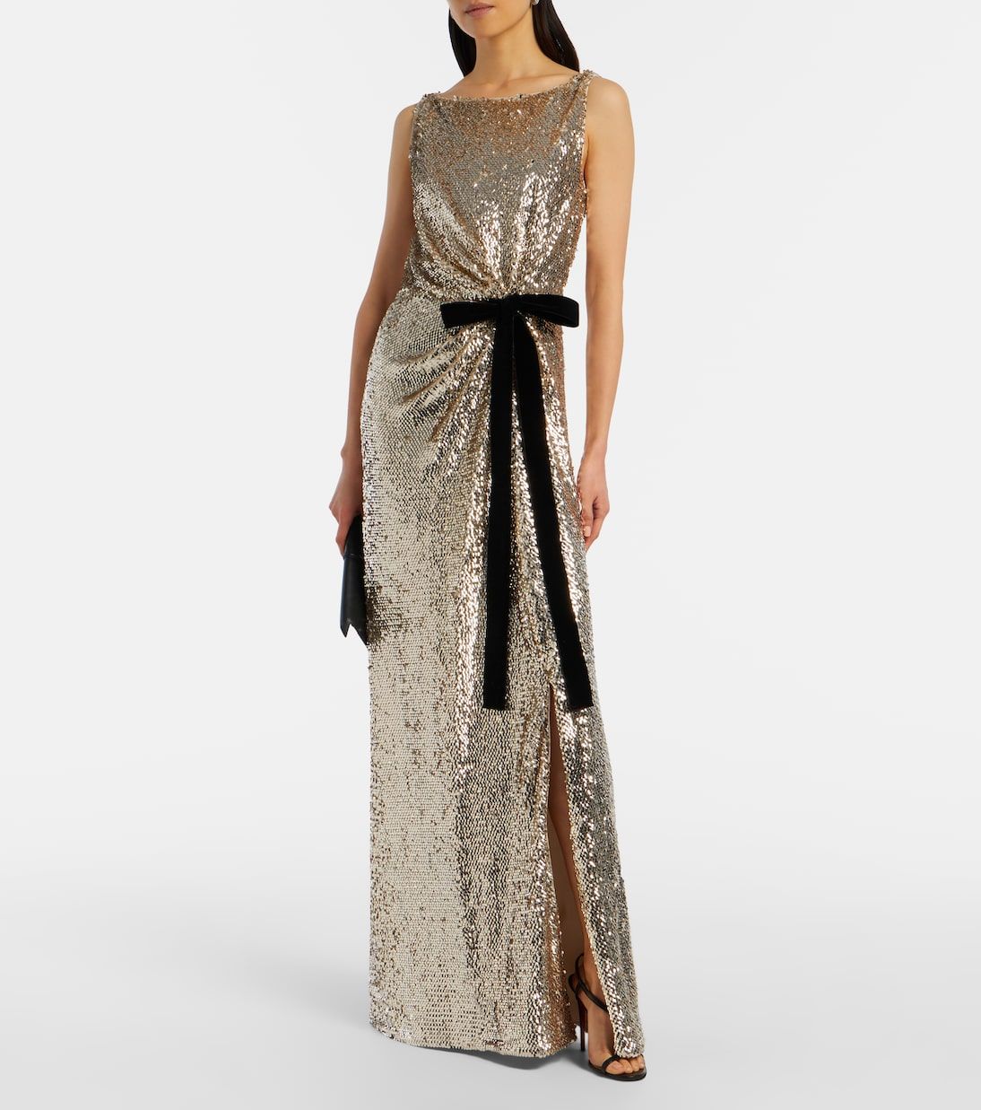 Felicity Draped Sequined Gown in Gold - Simkhai
