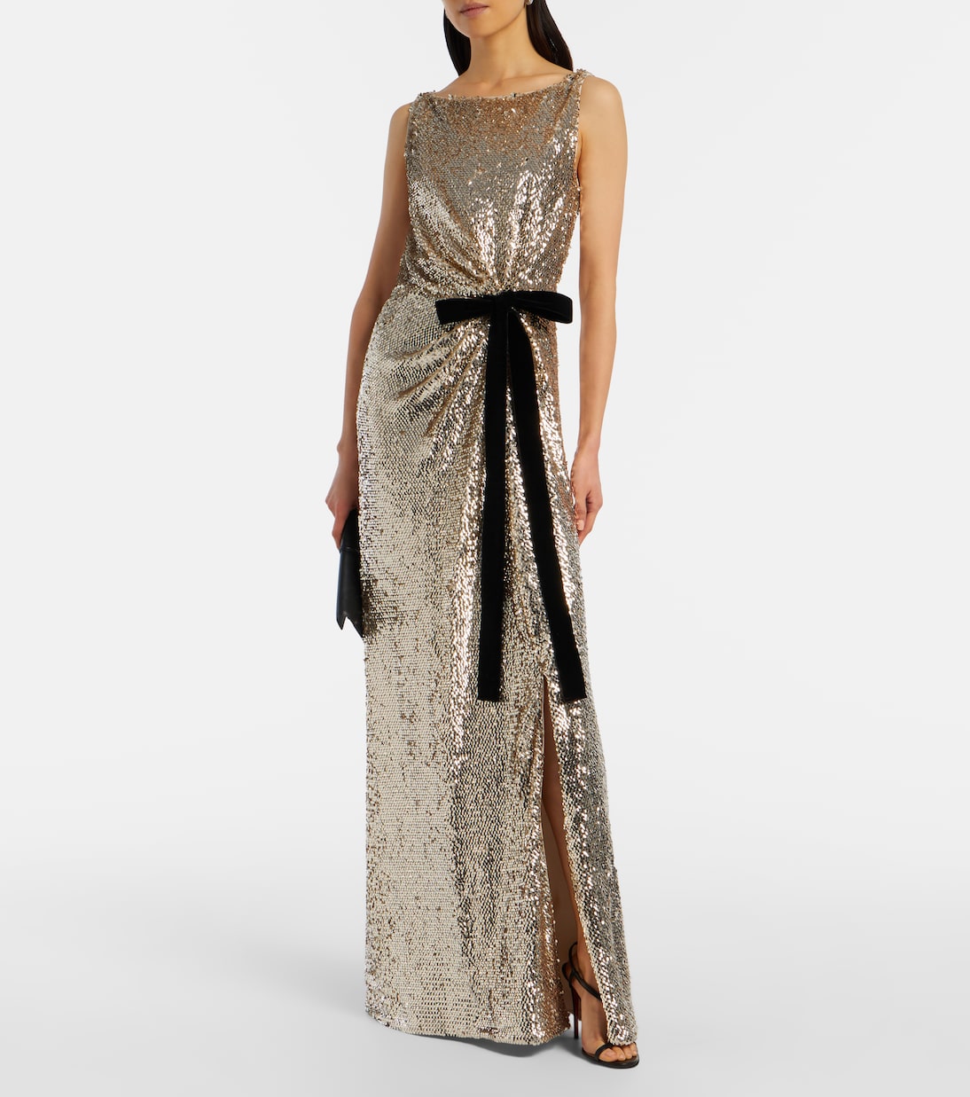 Felicity Draped Sequined Gown in Gold - Simkhai