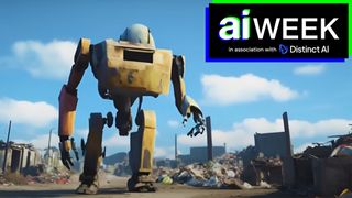 AI tools in filmmaking; a robot walks in a ruined city