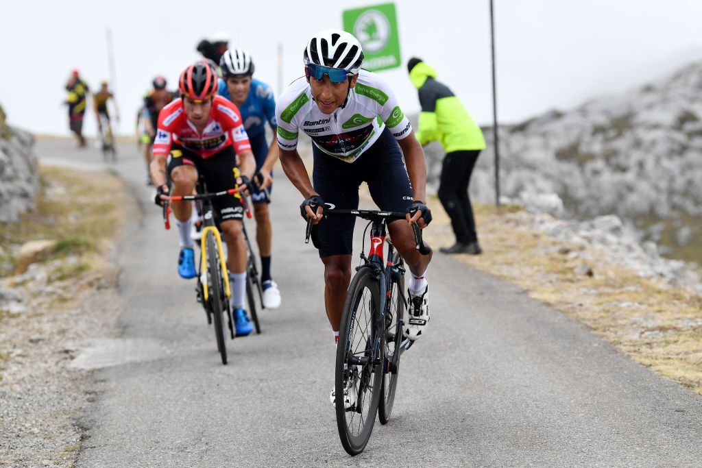 Egan Bernal (Ineos Grenadiers) attacks on the Alto d&#039;El Gamoniteiru