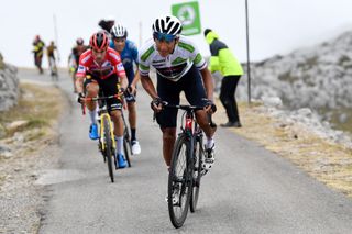 Egan Bernal (Ineos Grenadiers) attacks on the Alto d'El Gamoniteiru