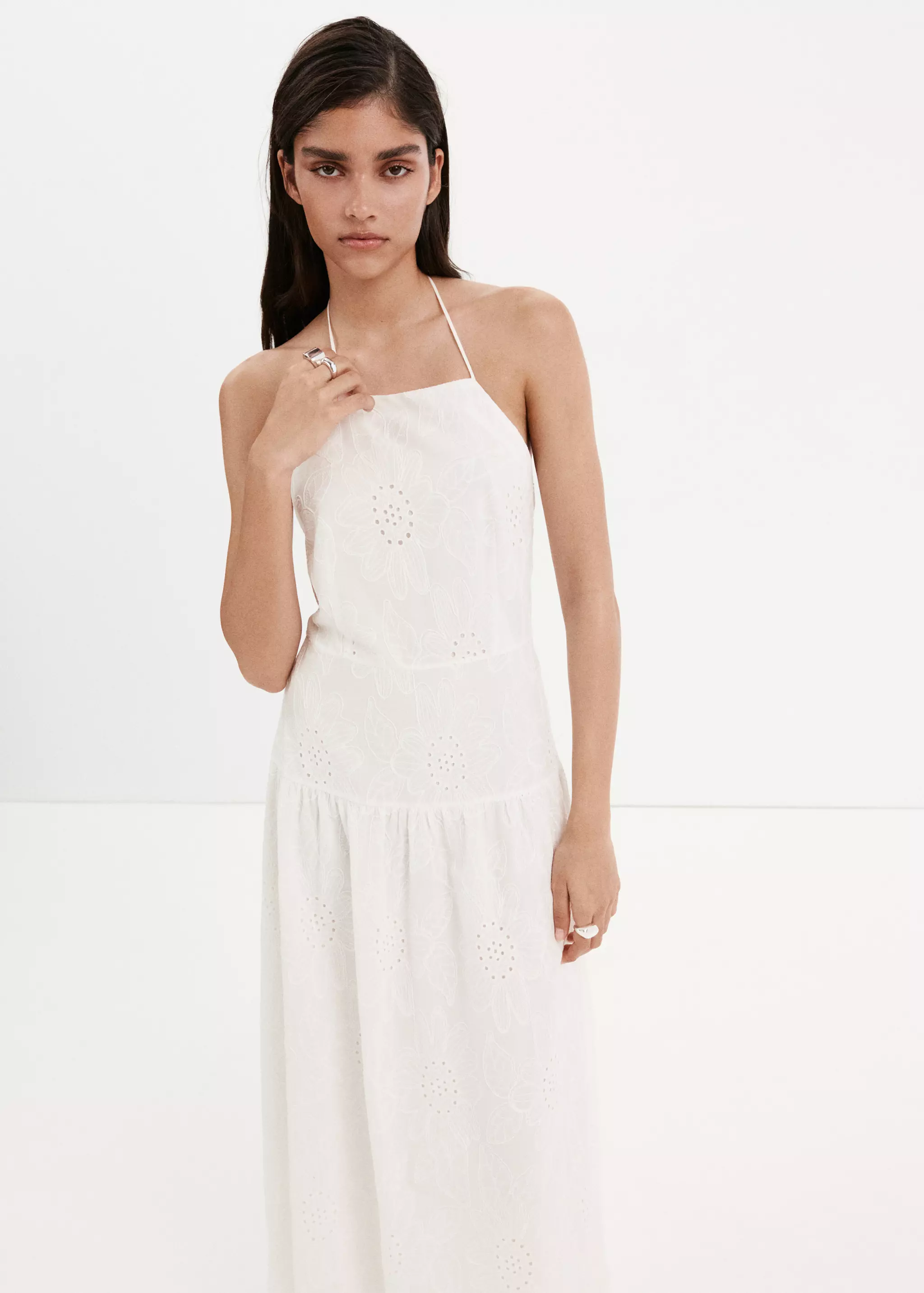 Halter Dress With Broderie Anglaise - Women | Mango United Kingdom