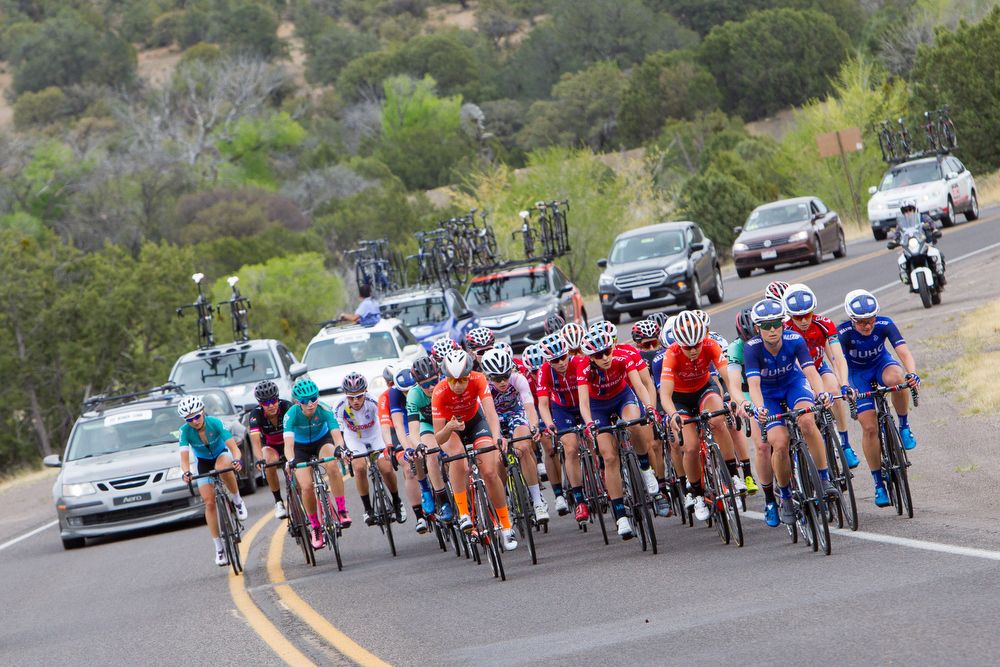 The women's peloton in action during stage 2 at Tour of the Gila.