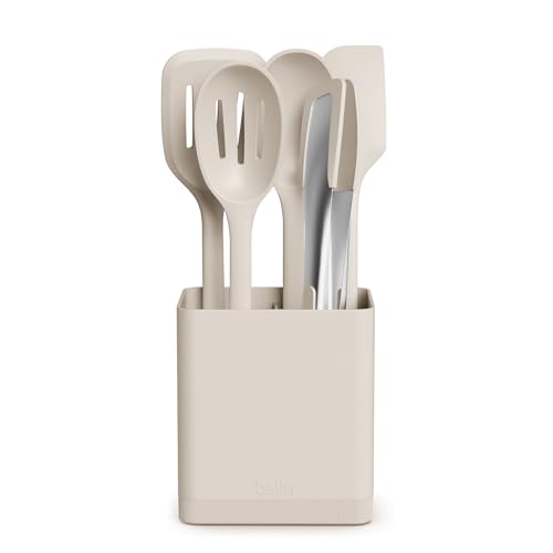 Bella 6-Piece Modular Tool Set, Silicone, Turner, Spoon, Slotted Spoon, Spatula, Tongs, Crock With Removable Divider, Non-Toxic*, Food-Grade, Heat Safe to 425&amp;deg;f, Dishwasher Safe, Slate