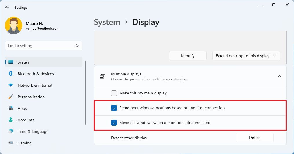 Multiple displays settings