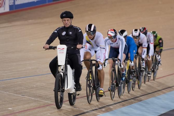 The men's Keirin at the London track World Cup