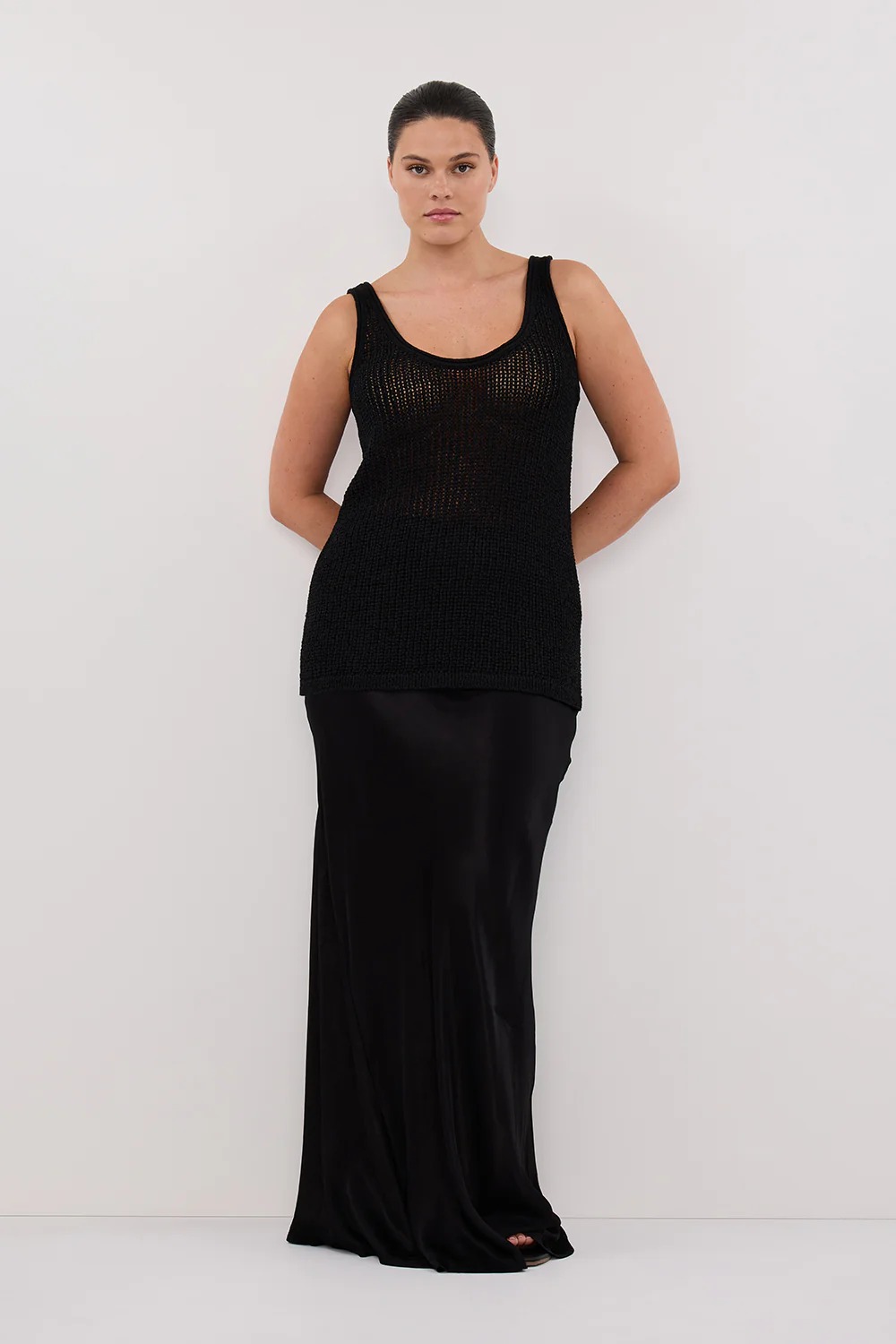 Charli Black Satin Maxi Skirt