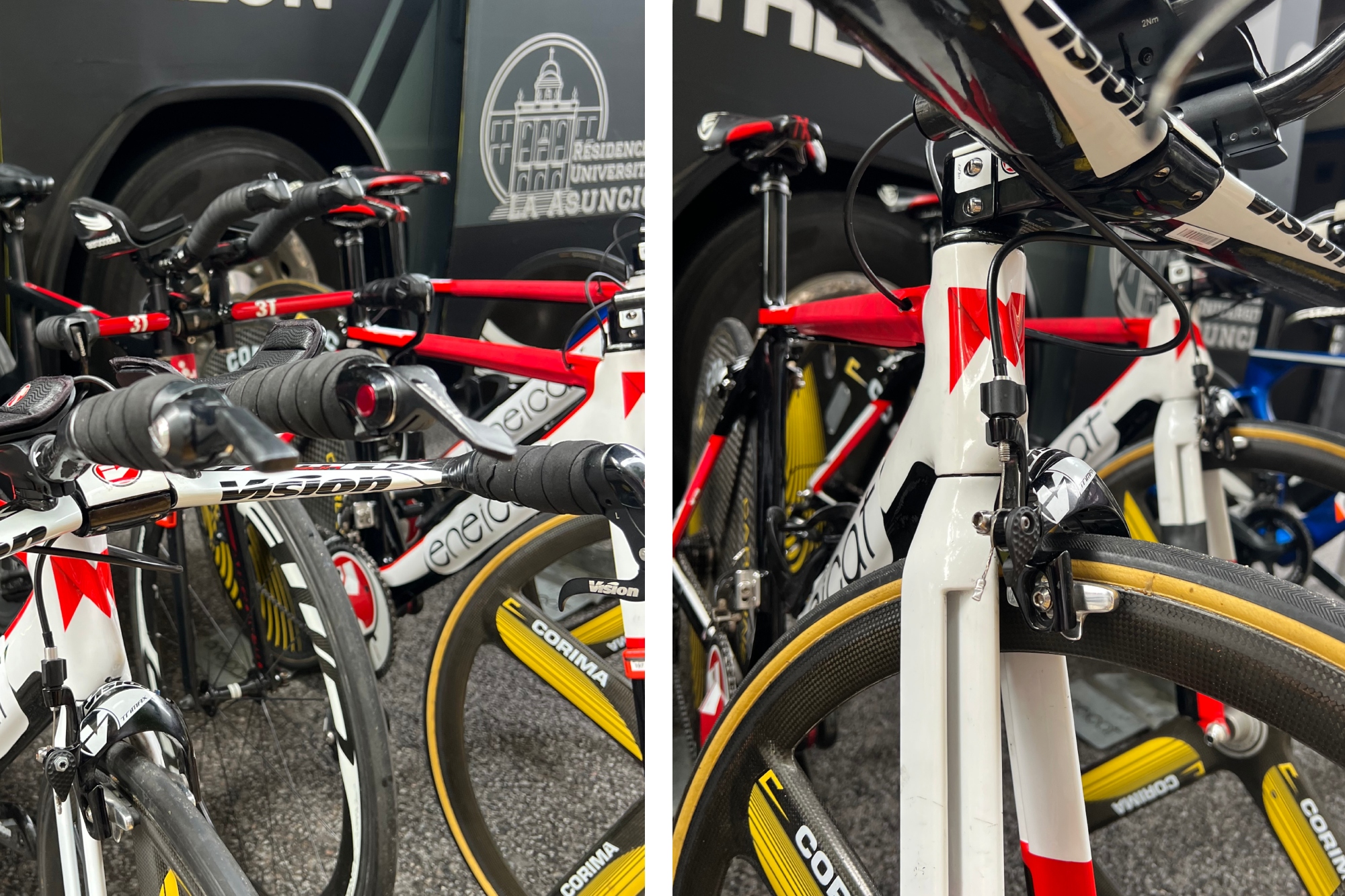 The Eneicat rider–CMTeam use a retro set up with mechanical shifting and rim brakes