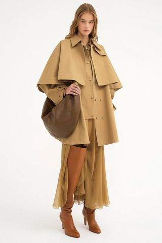 CHLOÉ Parka in Cotton Gabardine With Cape