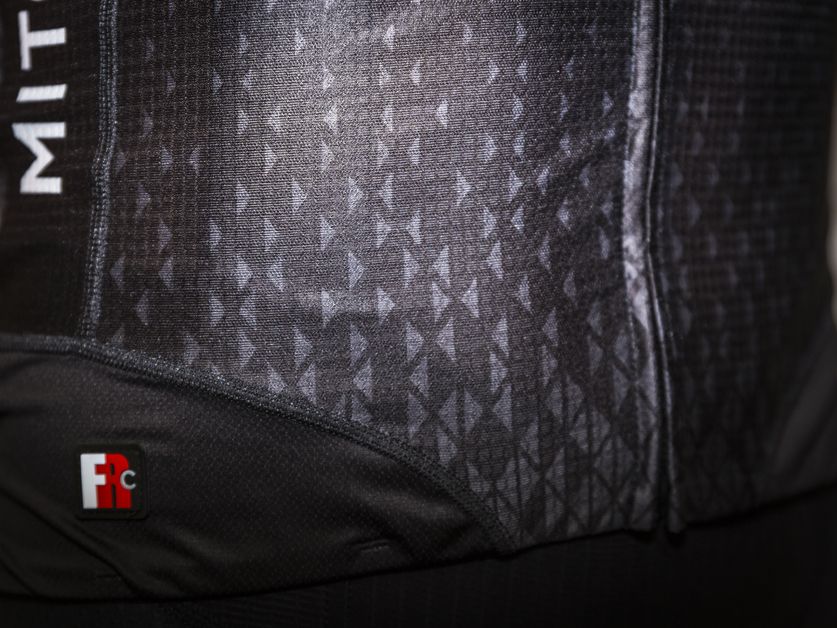 The front panel of the jersey is patterned