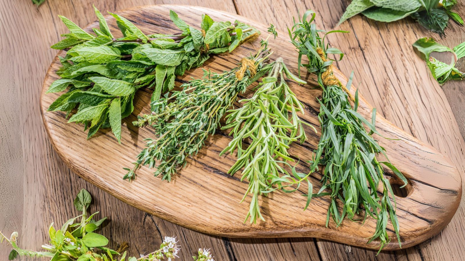 Drying Fresh Herbs On Cutting Board