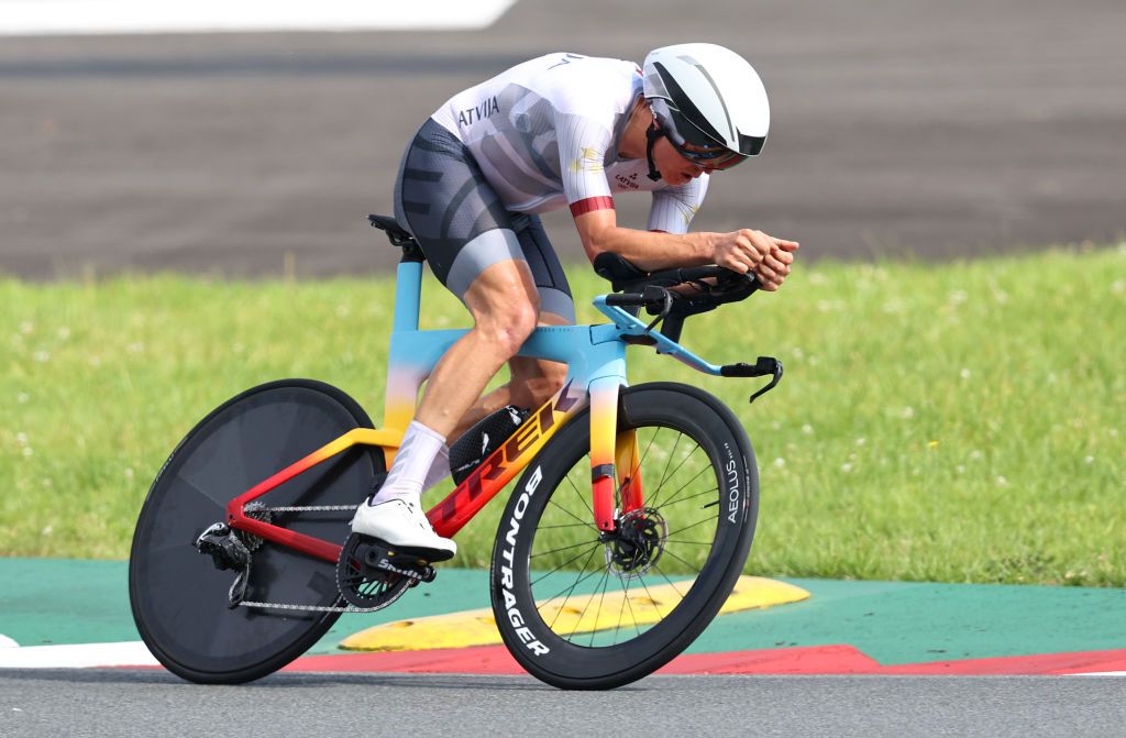 OYAMA JAPAN JULY 28 Toms Skujins of Team Latvia rides during the Mens Individual time trial on day five of the Tokyo 2020 Olympic Games at Fuji International Speedway on July 28 2021 in Oyama Shizuoka Japan Photo by Michael SteeleGetty Images